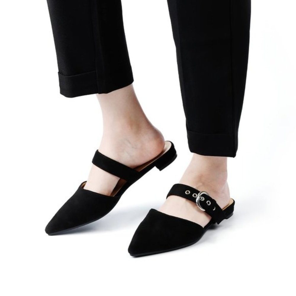 Mules Adjustable Strap Loafer Shoes Black